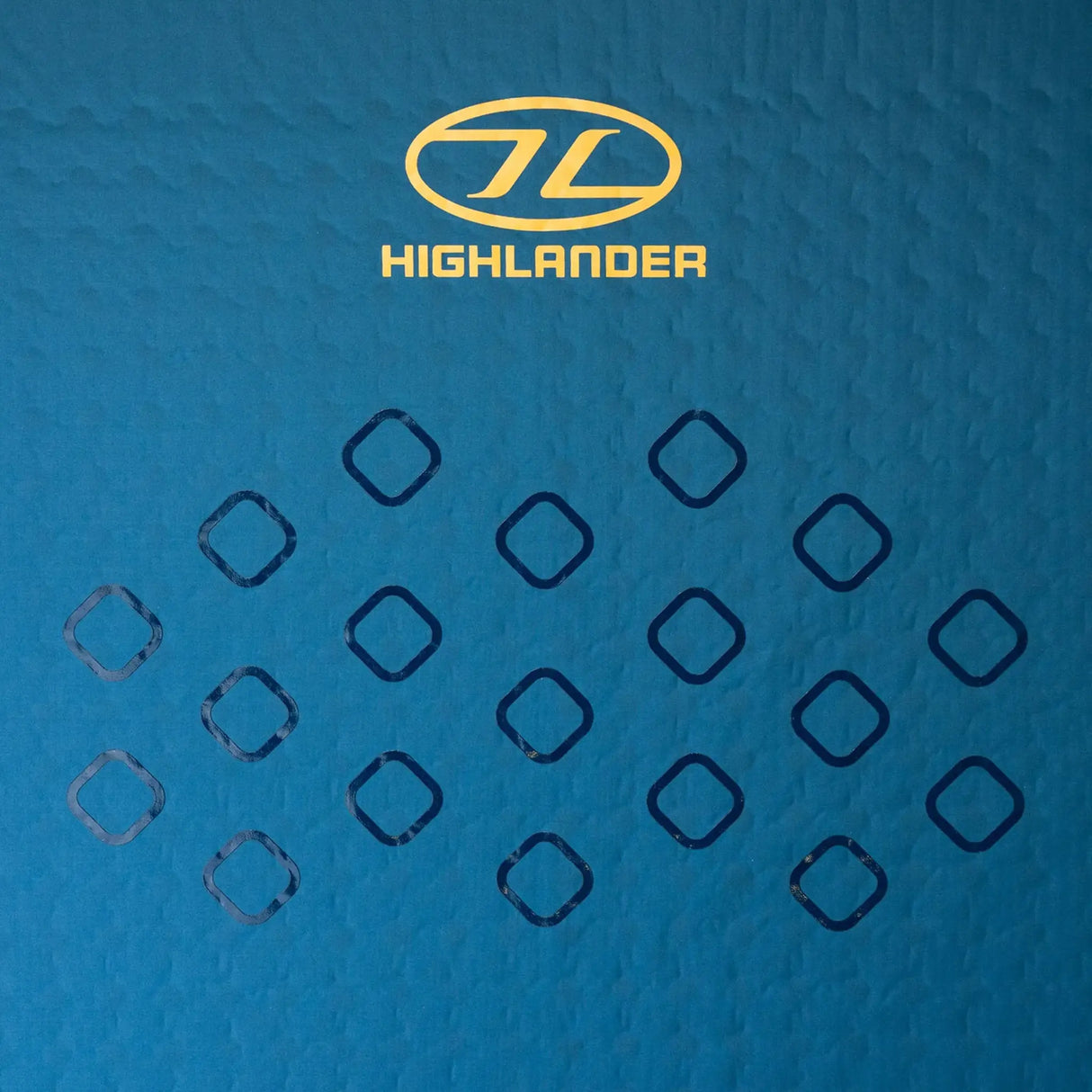 Highlander Kit Self-Inflating Sleeping Bag Mat 75mm in deep blue close up of logo