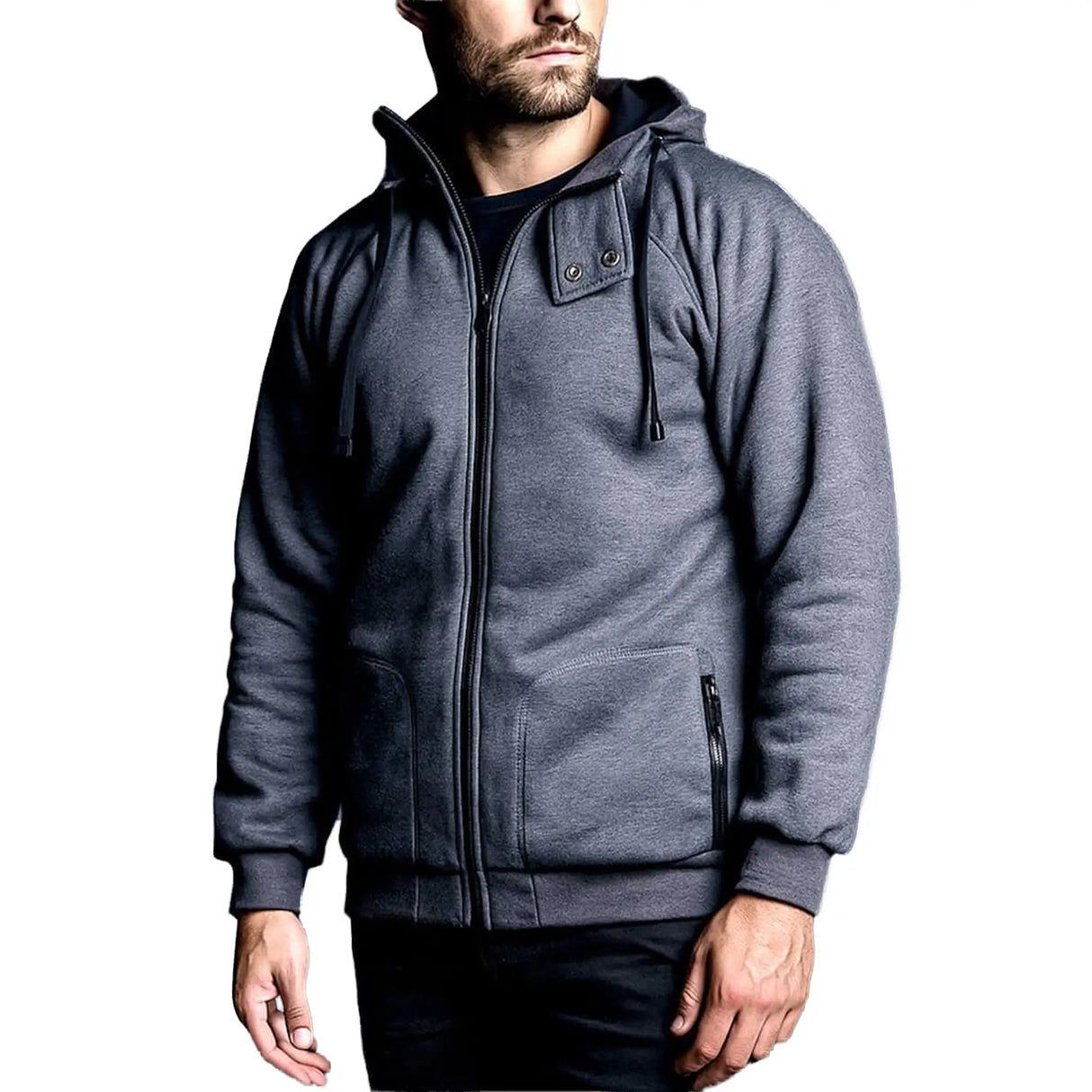 Titan Depot Knife Resistant Anti Slash Hooded Top in Grey from the front on white background