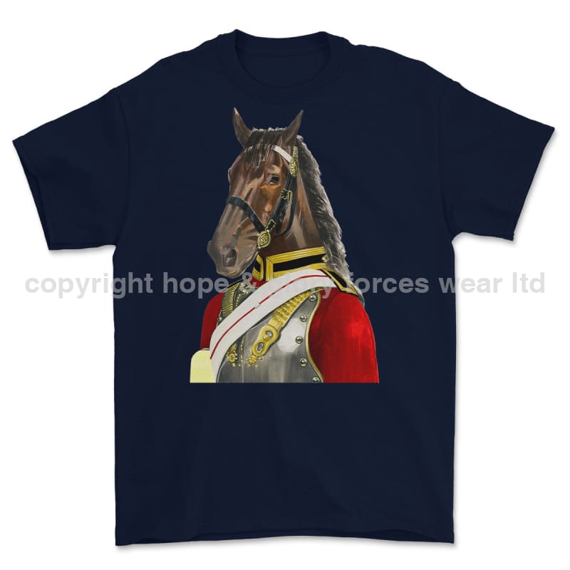 Life Guards Ceremonial Horse Guard Art Printed T-Shirt - Navy Blue