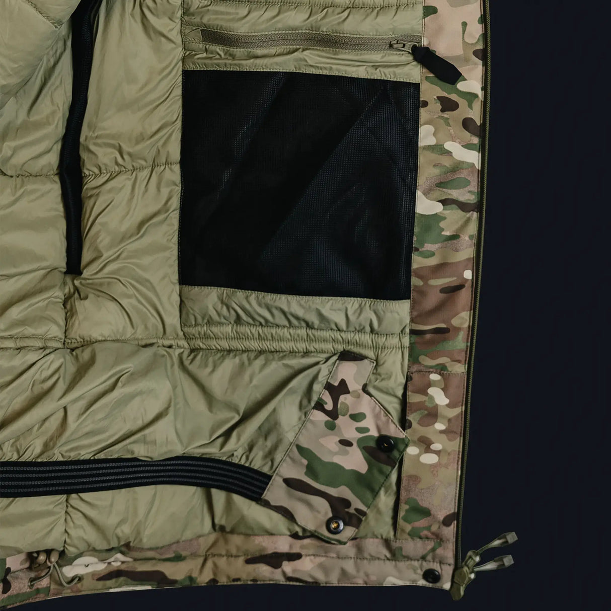 Stoirm Mission Primaloft All Weather Jacket in Multicam close up of internal pocket
