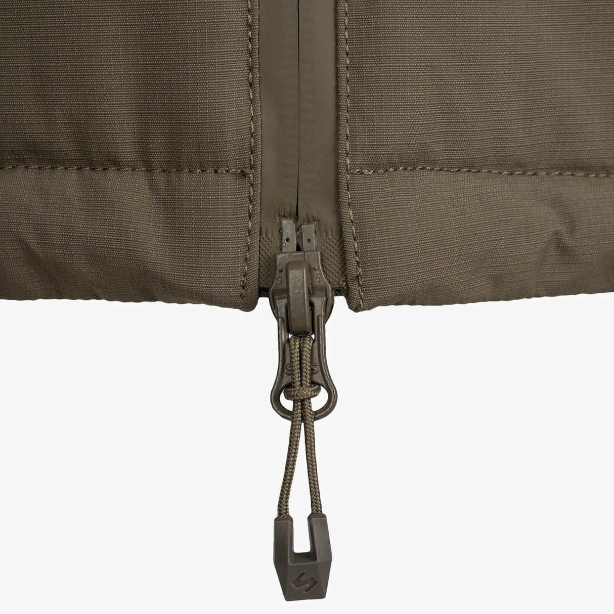 Stoirm Mission Primaloft All Weather Jacket in Ranger Green close up of the zip