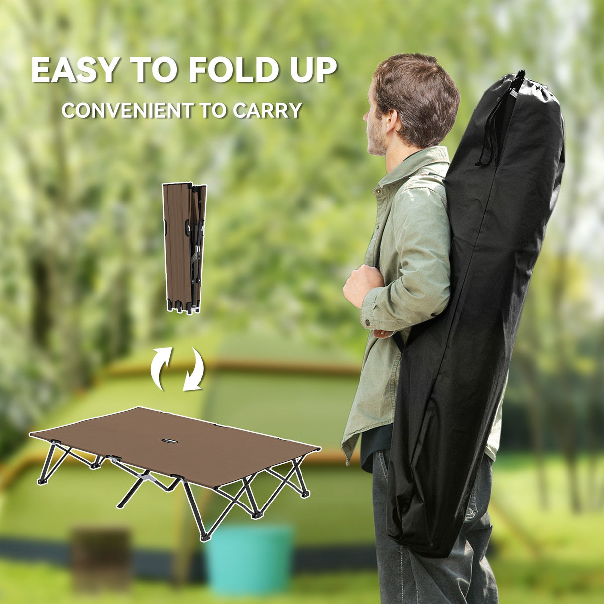 Outsunny Double Camping Cot Bed - Khaki folded profile