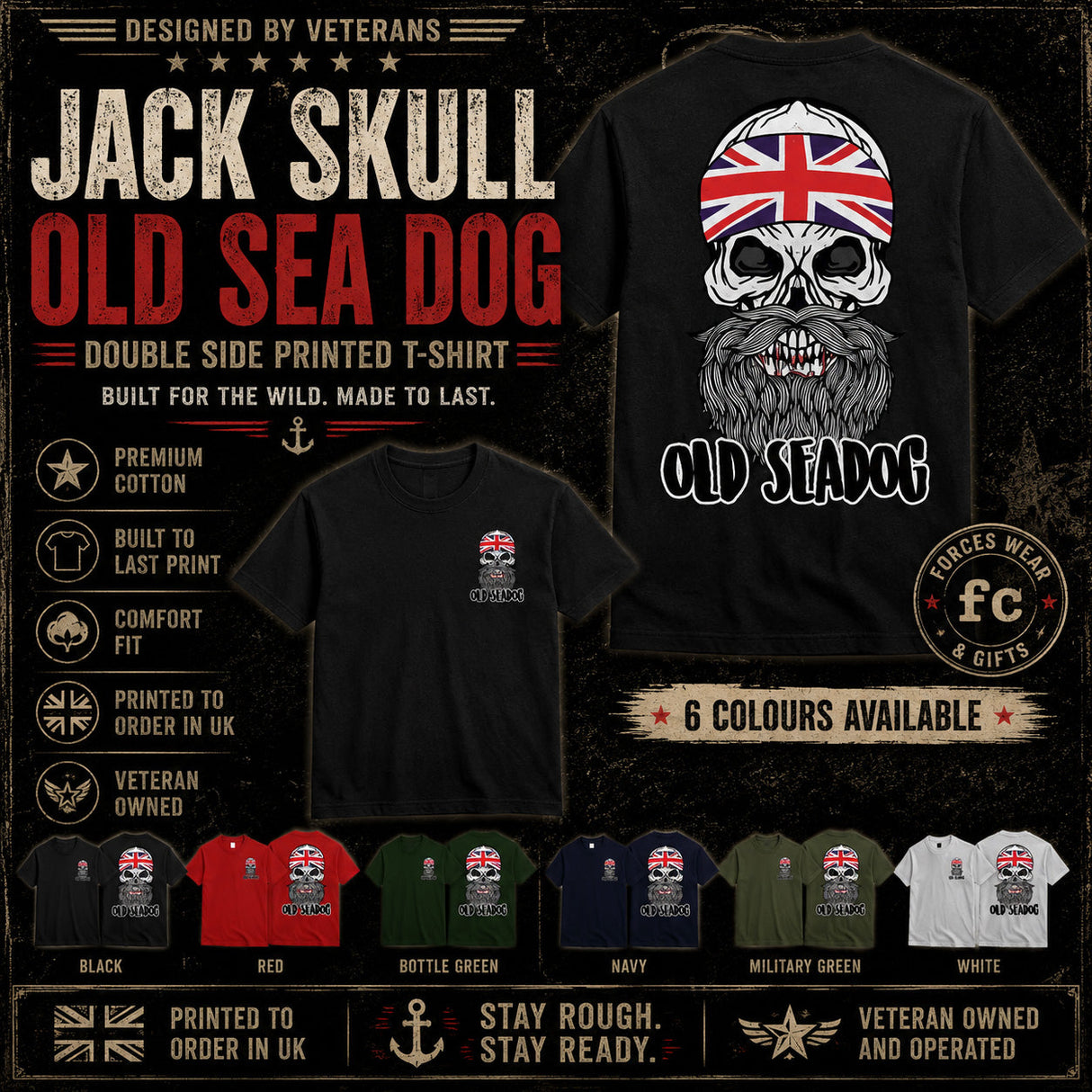 Jack Skull Old Sea Dog Double Side Printed T-Shirt - Design