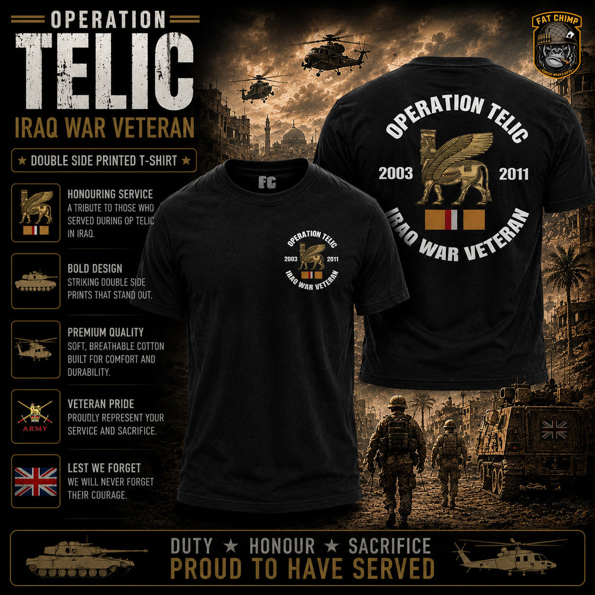 OP Telic Iraq War Veteran Double Side Printed T-Shirt - Design