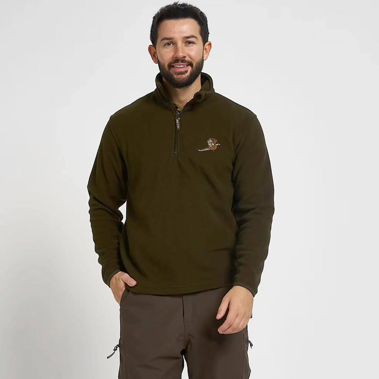 Jack Pyke Pheasant Fleece Pullover in Dark Olive from the front on white background