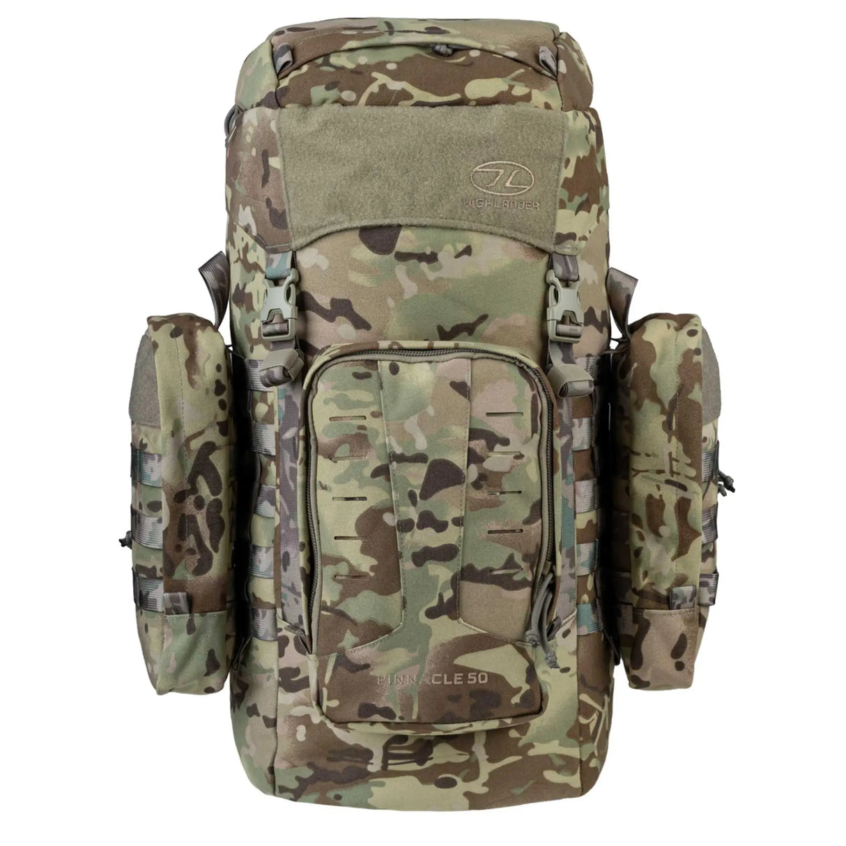Highlander Pinnacle Rucksack 50L in HMTC camo from the front