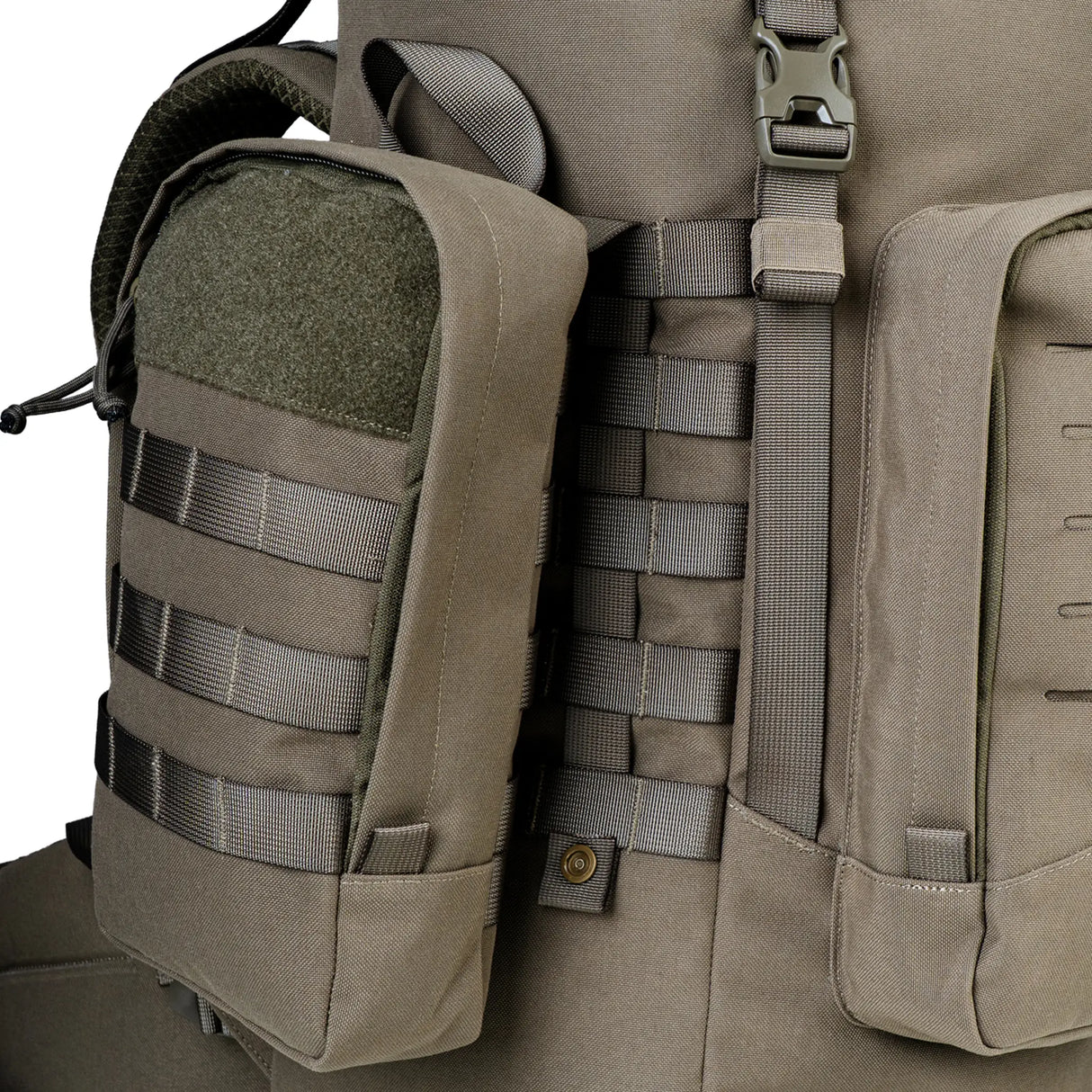 Highlander Pinnacle Rucksack 50L in ranger green close up of molle pouch connection