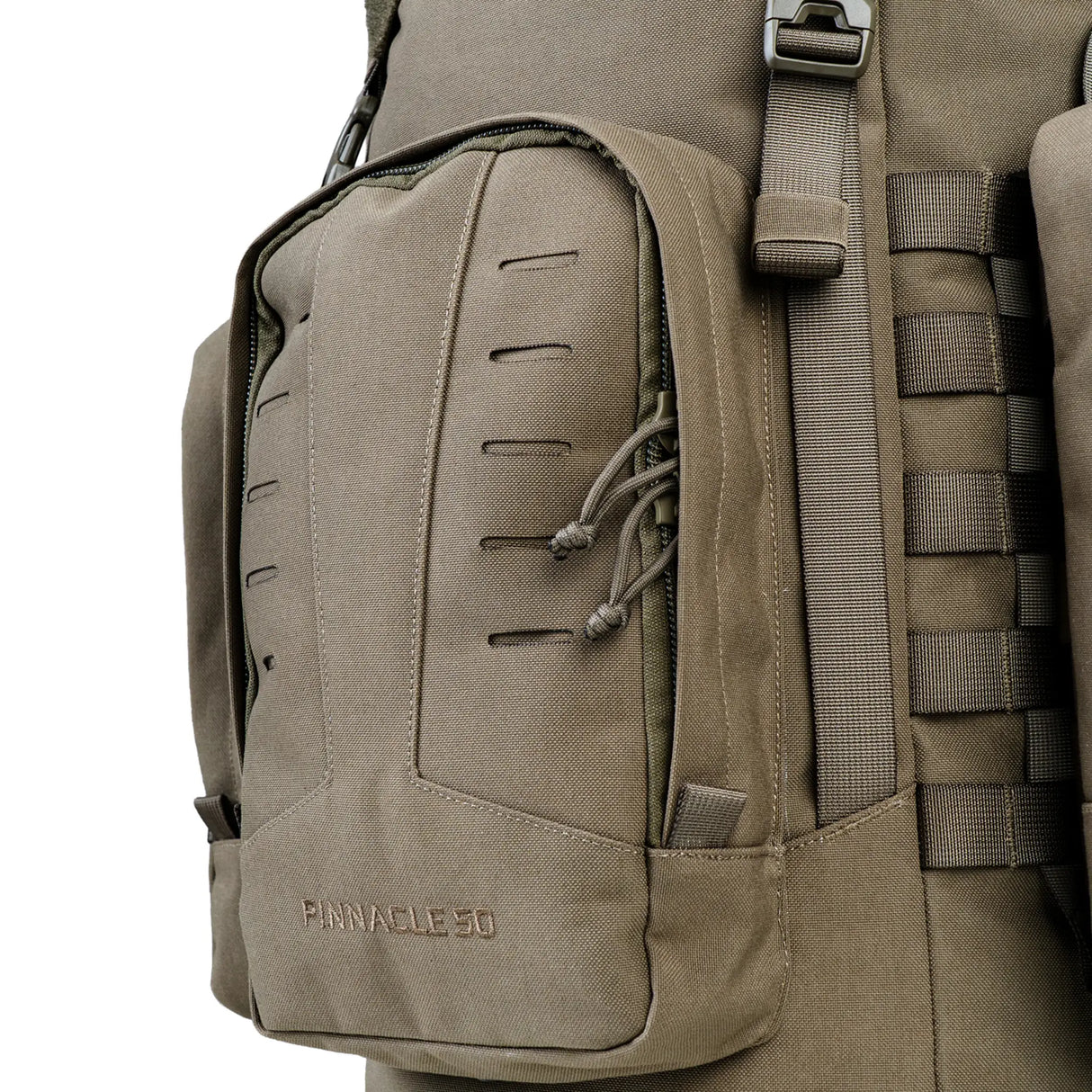 Highlander Pinnacle Rucksack 50L in ranger green close up of front pouch