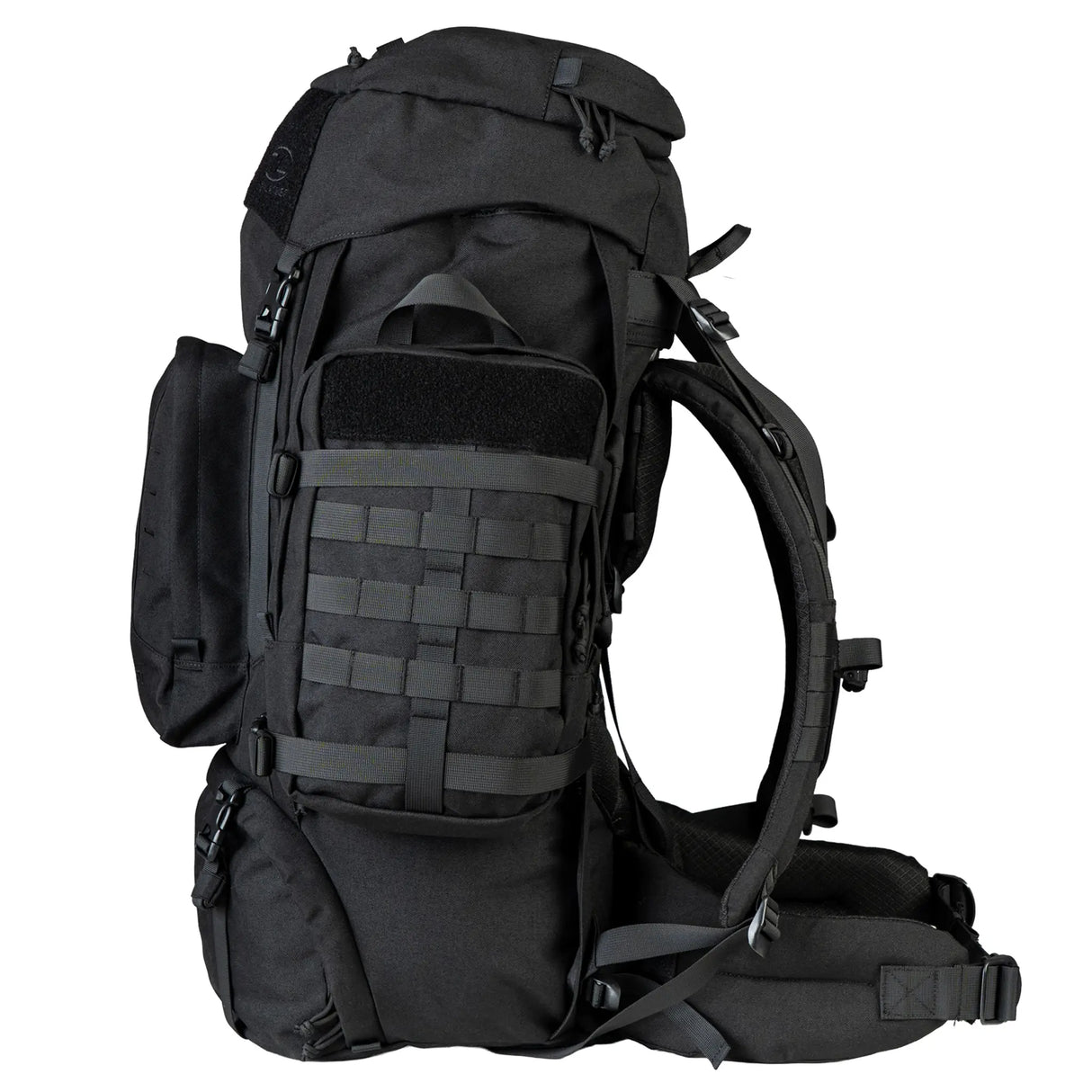Highlander Pinnacle Rucksack 70L in black side on white background