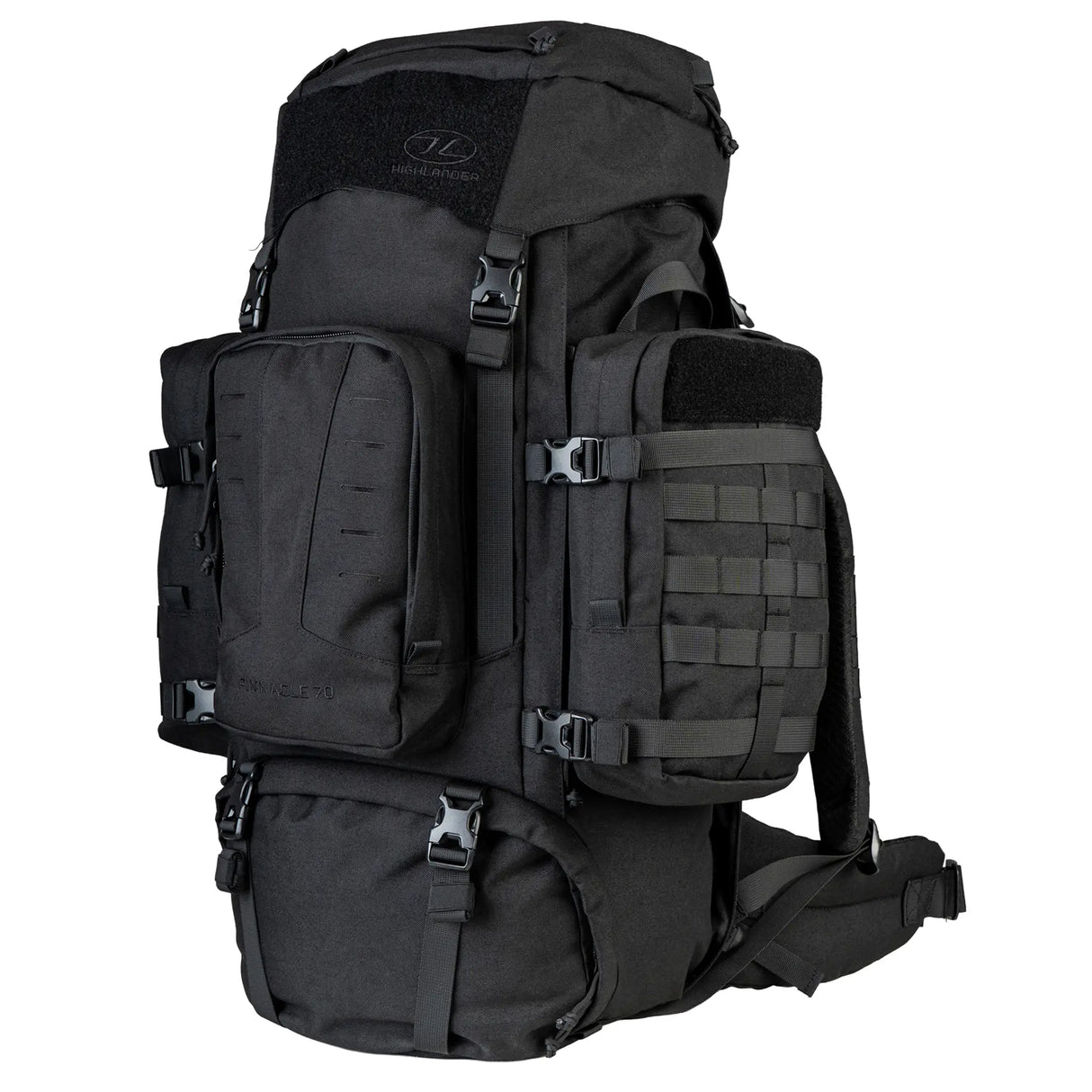 Highlander Pinnacle Rucksack 70L in black front on white background