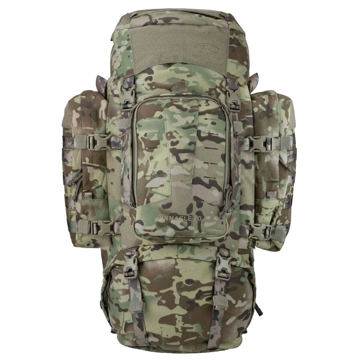 Highlander Pinnacle Rucksack 70L in hmtc camo front on white background
