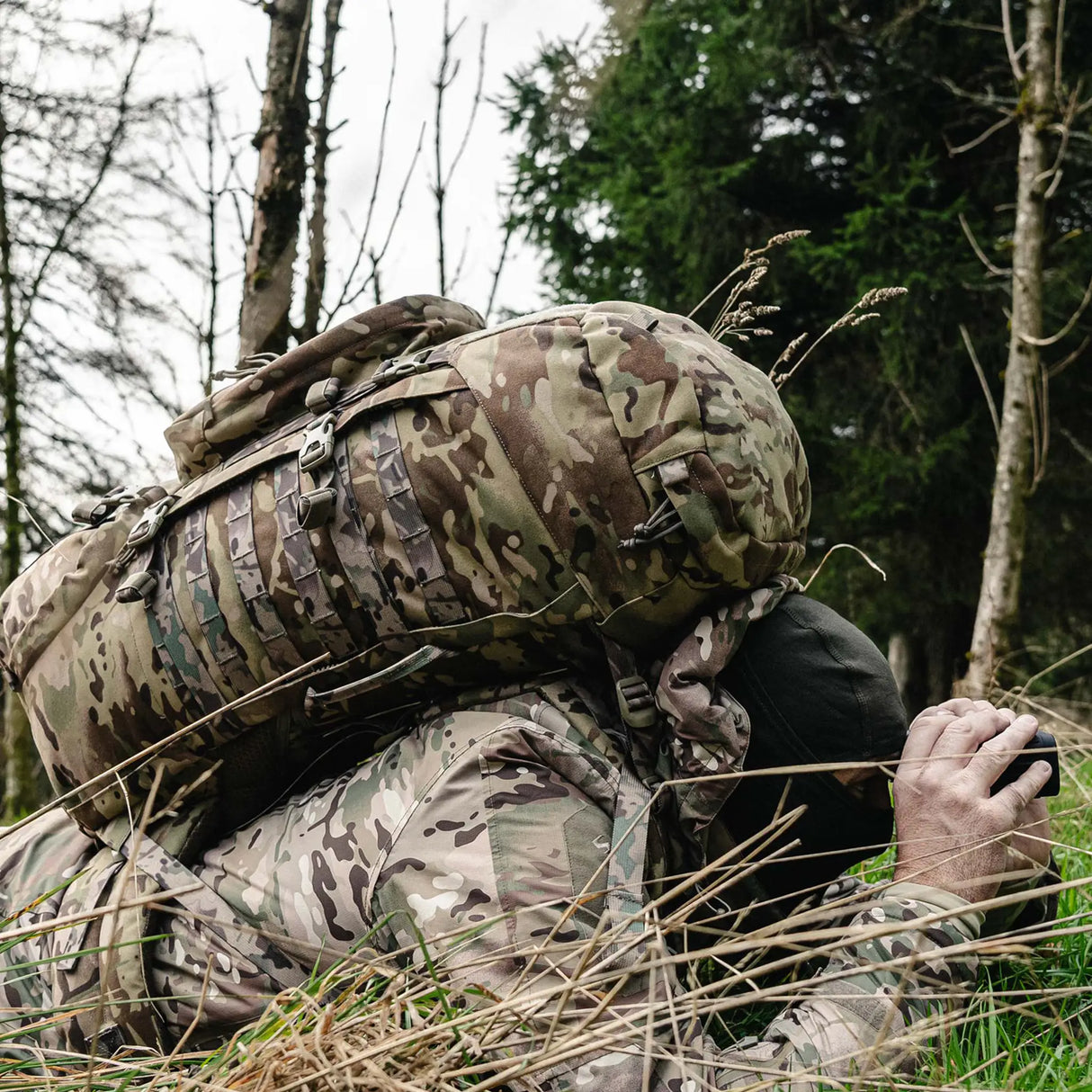 Highlander Pinnacle Rucksack 70L in hmtc camo in the outdoors