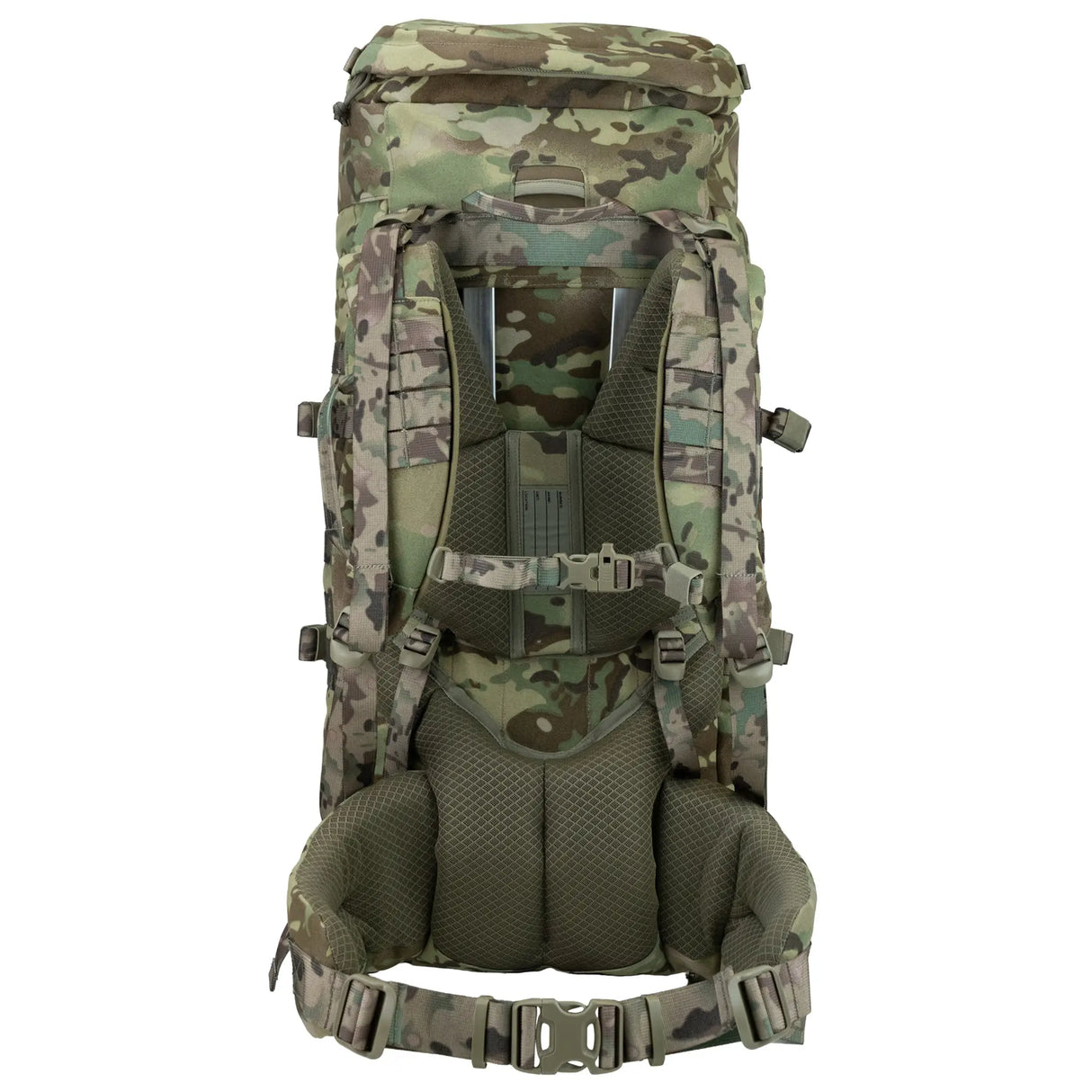 Highlander Pinnacle Rucksack 70L in hmtc camo back on white background