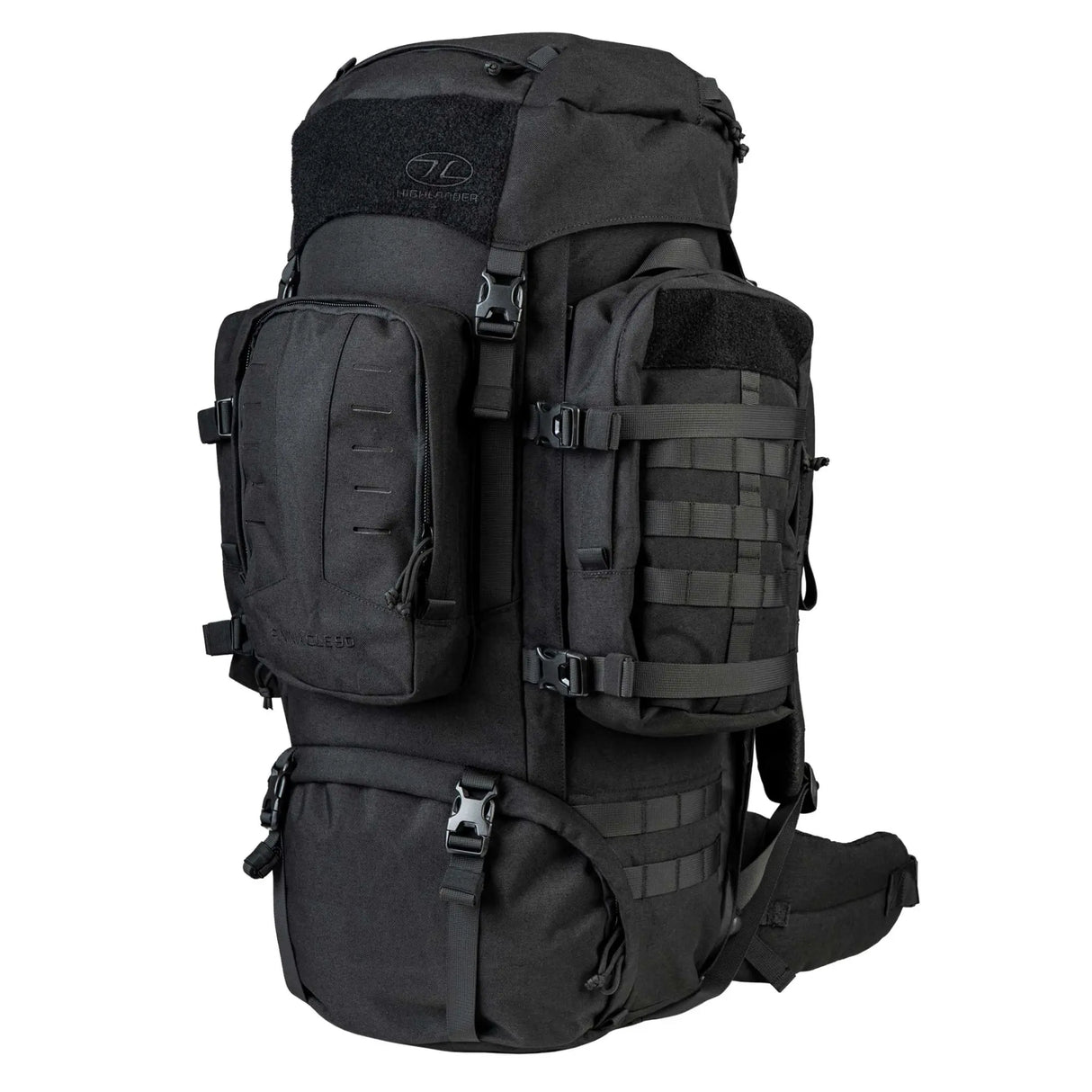 Highlander Pinnacle Rucksack 90L in black front on white background