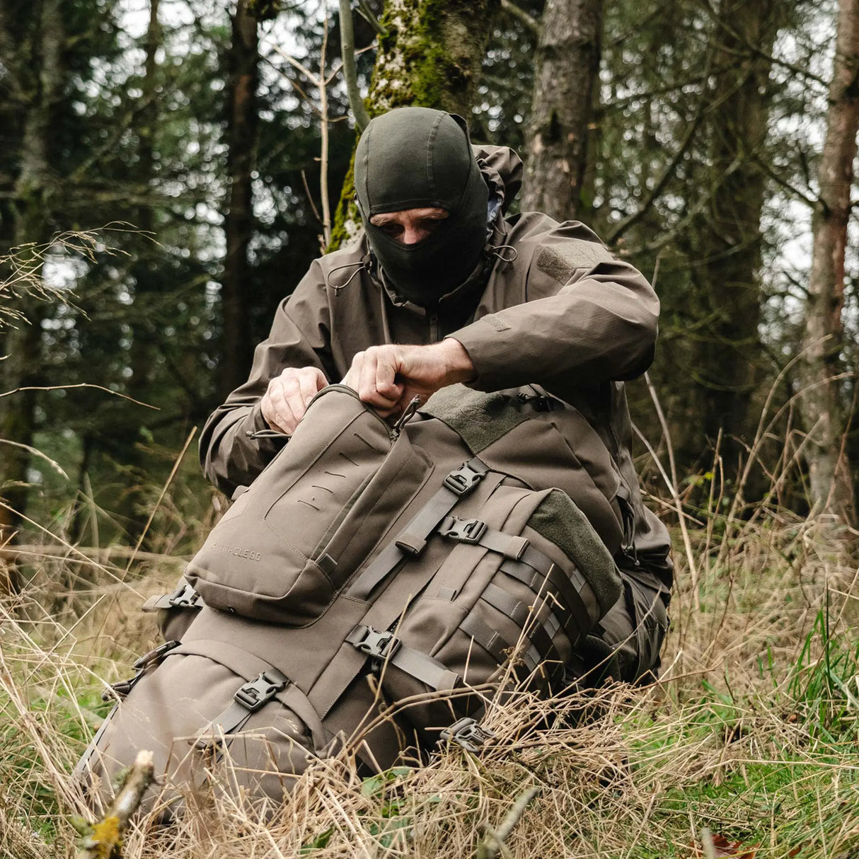 Highlander Pinnacle Rucksack 90L in ranger green in the outdoors