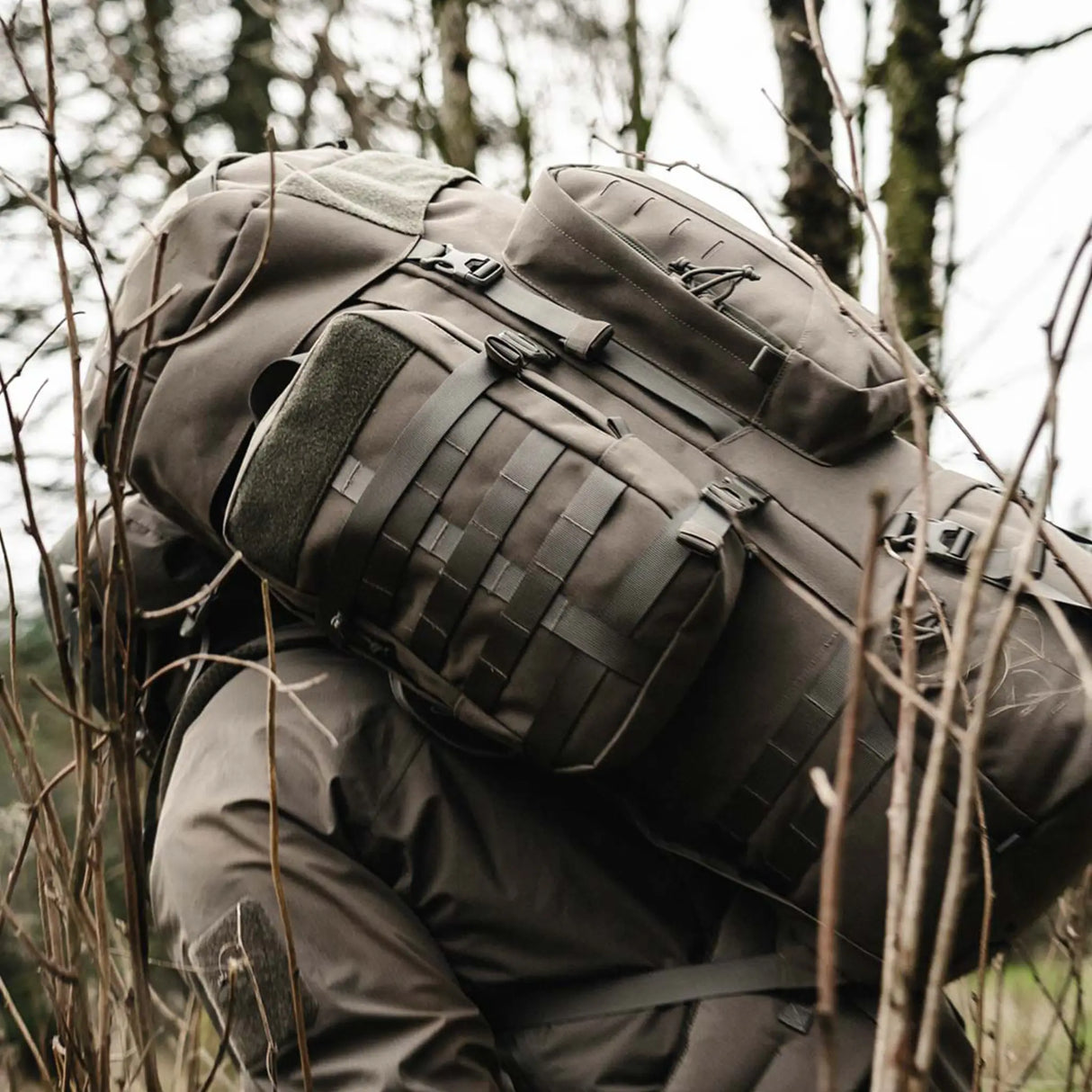 Highlander Pinnacle Rucksack 90L in ranger green in the outdoors