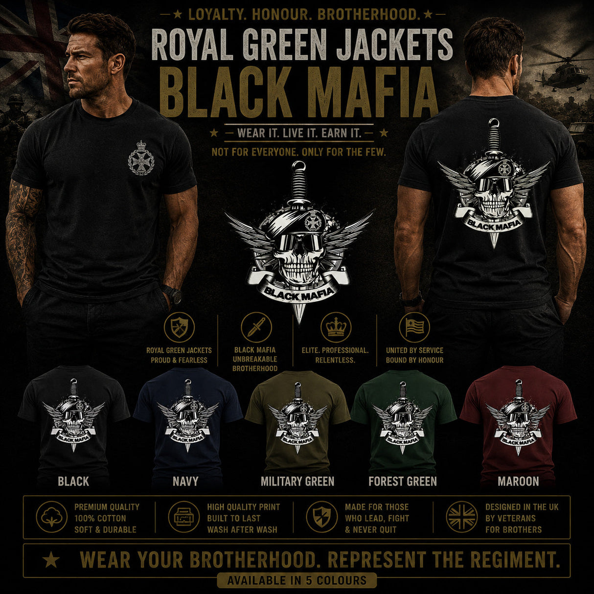 Royal Green Jackets Black Mafia Double Print T-Shirt - Black
