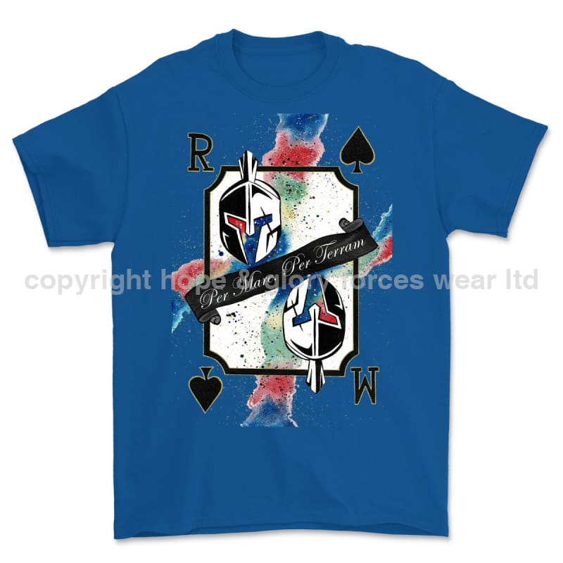 Royal Marines Sparta Playing Card Art Front Printed T-Shirt - Blue