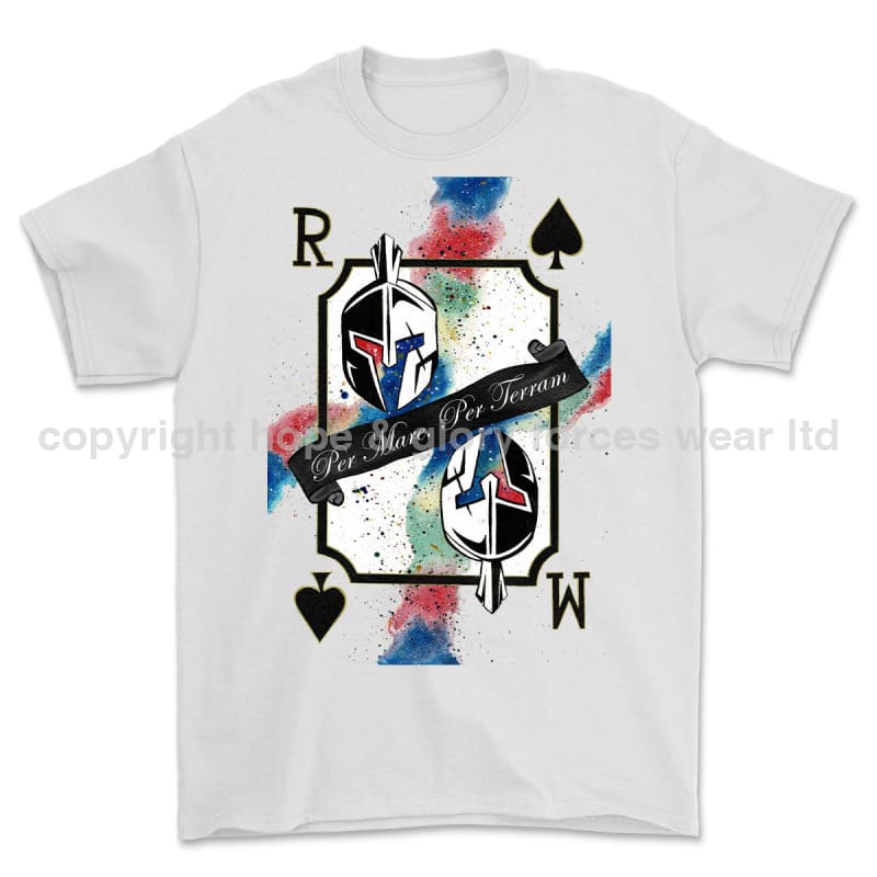 Royal Marines Sparta Playing Card Art Front Printed T-Shirt - White