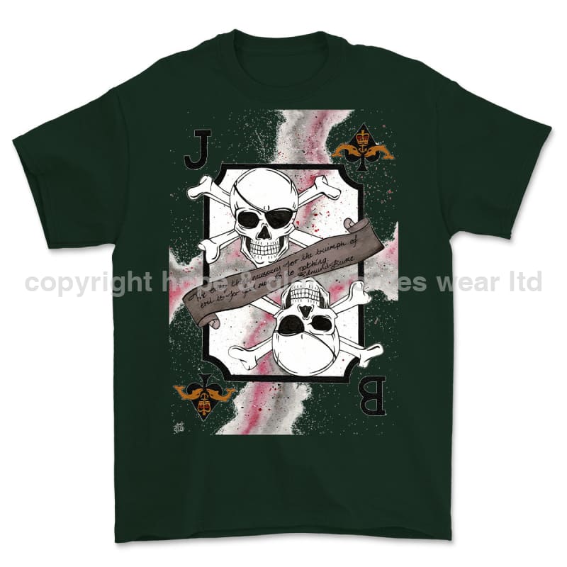 Royal Navy Submariner Playing Card Art Front Printed T-Shirt - Commando Green