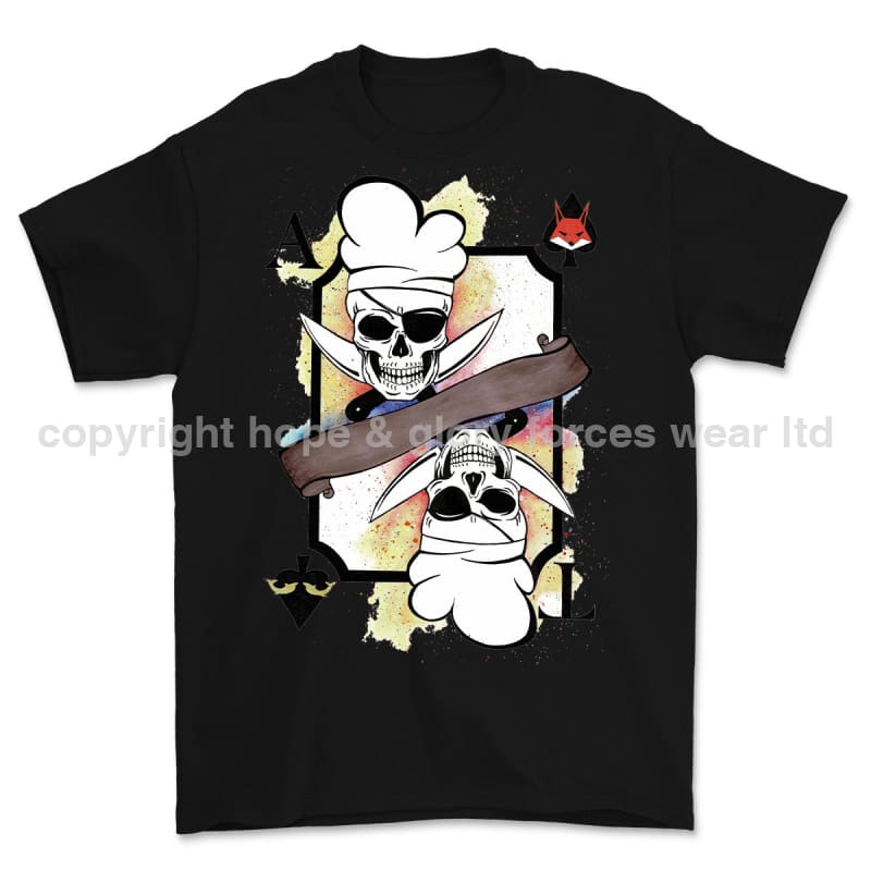Royal Navy White Mafia Chef Playing Card Art Front Printed T-Shirt - Black