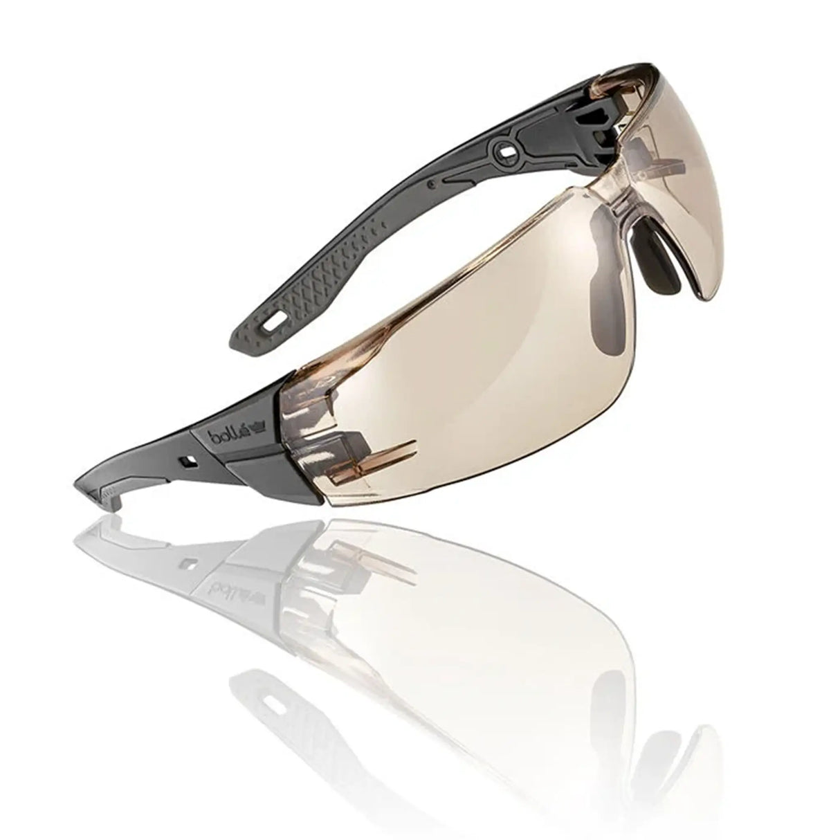 Bolle Rush+ 2.0 Safety Glasses - Grey Frame, Copper Lens from the side on white background