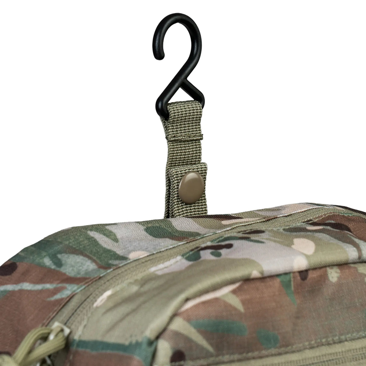 Highlander Sancho Toiletry Bag in HMTC Camo hanging on white background