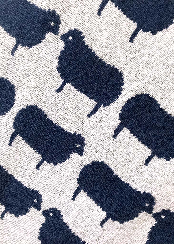 Anorak Kissing Sheep Organic Cotton Towel - Navy blue and white reverse weave close up
