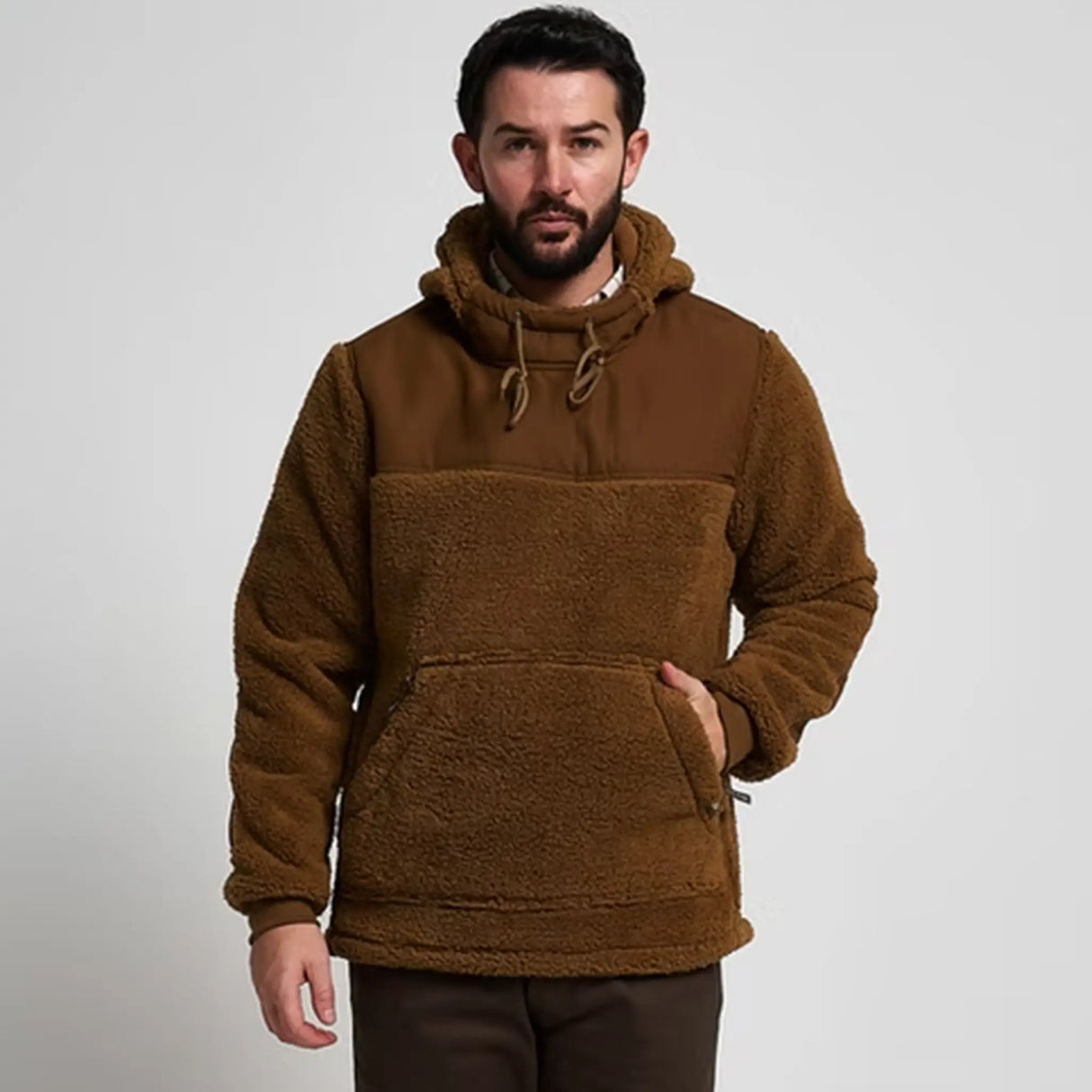 Jack Pyke Sherpa Fleece Hoodie Gen2 in camel from the front on white background