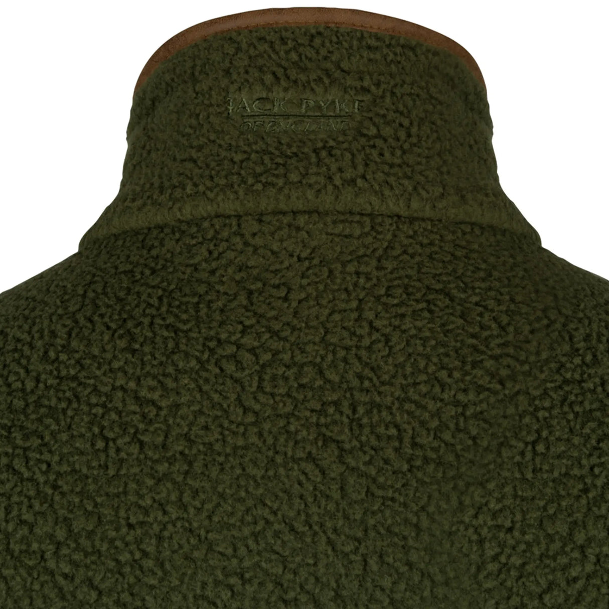 Jack Pyke Sherpa Half Zip Pullover in dark olive close up of the collar and logo