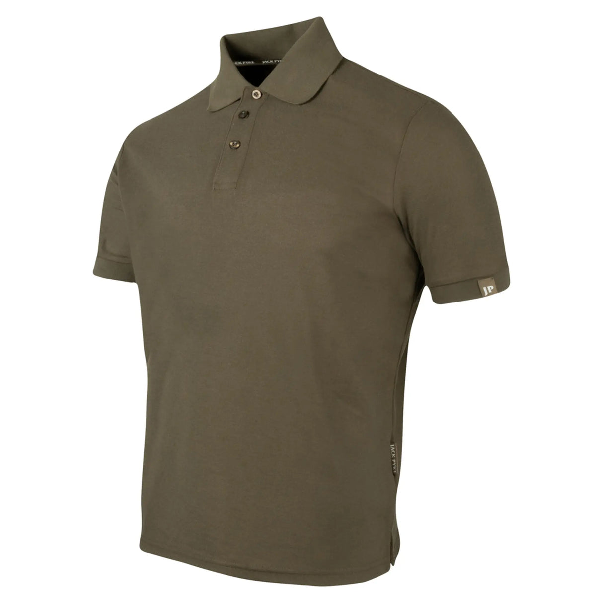 Jack Pyke Shires Polo Shirt in Dark Olive from the front left on white background