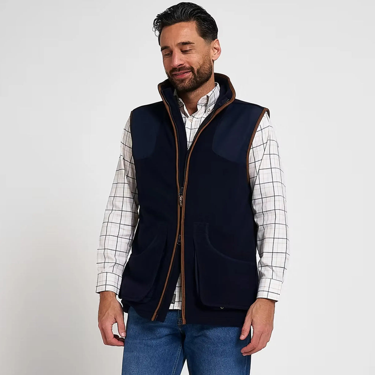 Jack Pyke Shooters Fleece Gilet in navy blue from the front left on white background