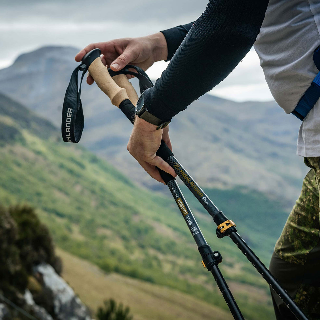 Highlander Skye Carbon Fibre Walking Poles - Set of 2 in the outdoors for hiking