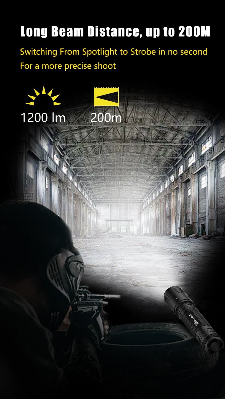 Skywoods TL1200 Tactical Light - 200 metre beam distance illustration