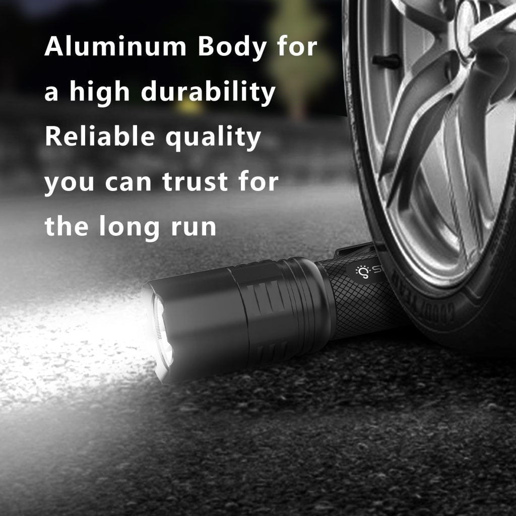 Skywoods TZL1800 Zoomable Torch Light - aluminium body durability on a wet road