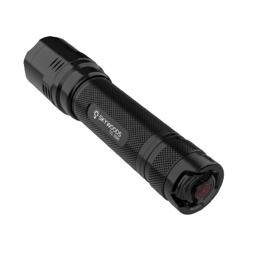 Skywoods TZL3000 Zoomable Torch Light - angled view showing the tail cap switch