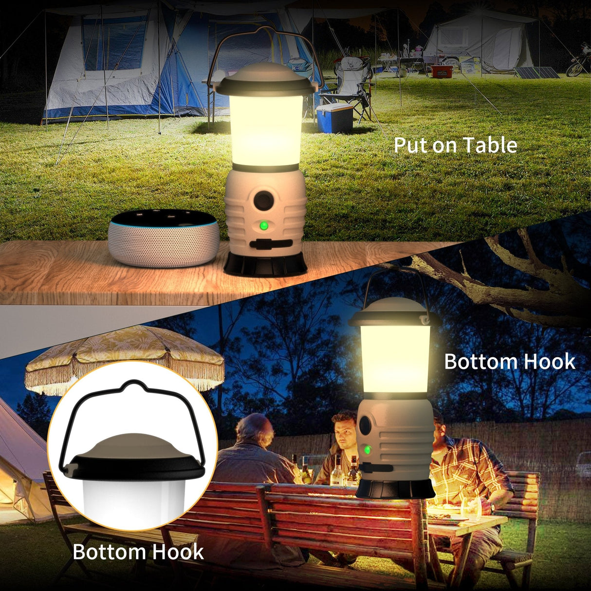 Skywoods L50270 Camping Lantern - standing on a table or hung from the base hook