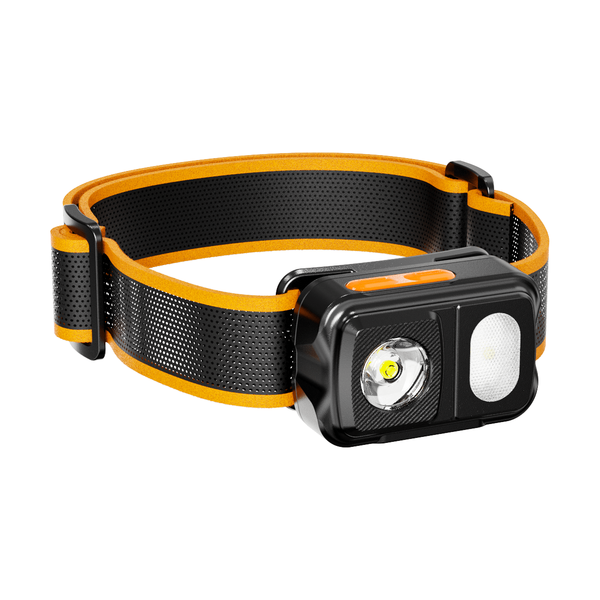 Skywoods OHL550 Headlamp - three quarter view with the elasticated headband