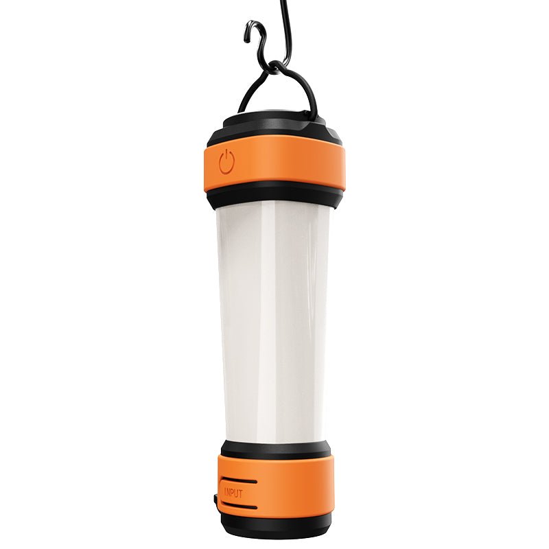 Skywoods L70931 Camping Lantern - hung from the top hook with the lantern lit