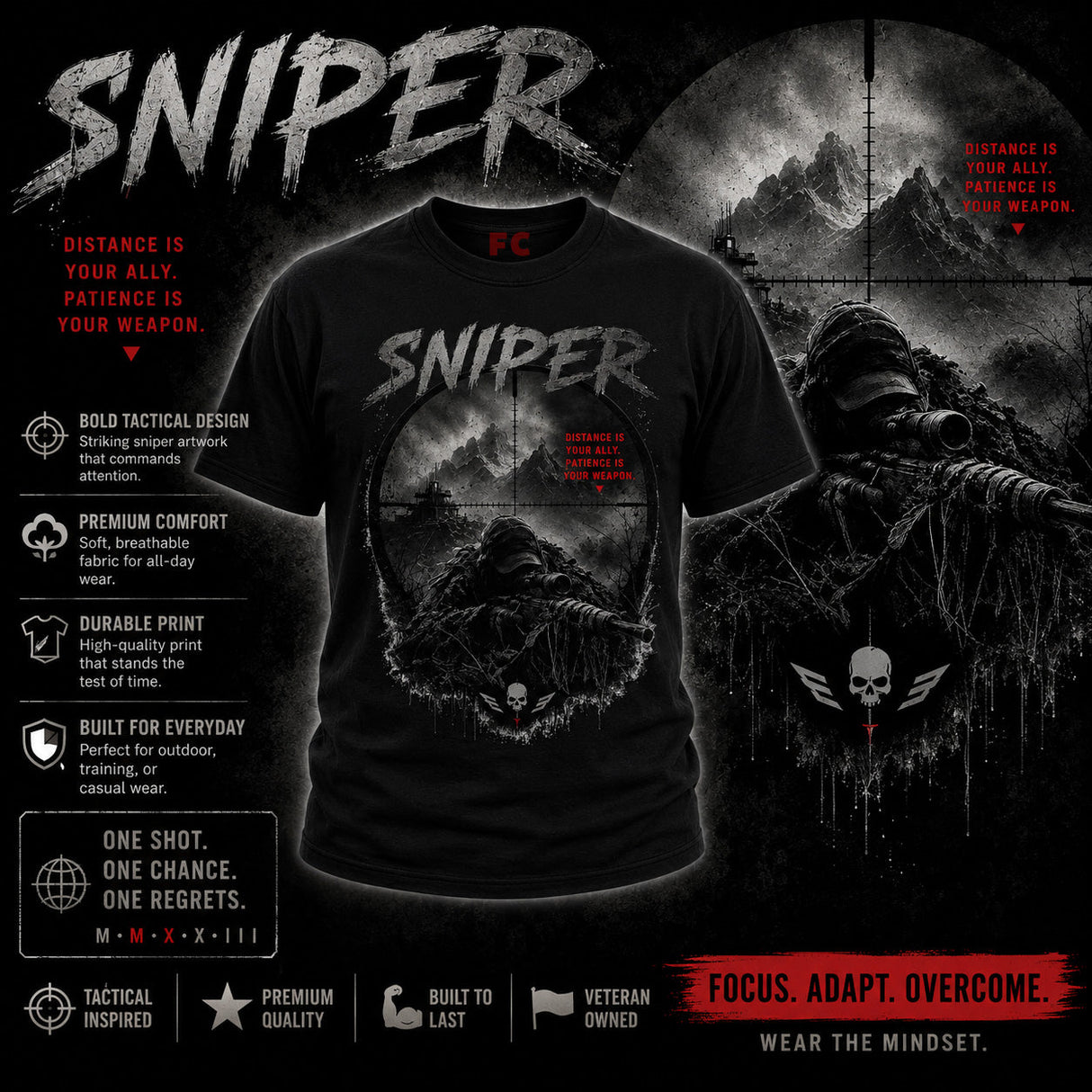 Sniper Dark Ops Printed T-Shirt - Black