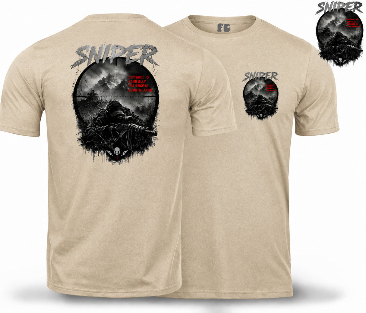 Sniper Dark Ops Double Print T-Shirt - Sand