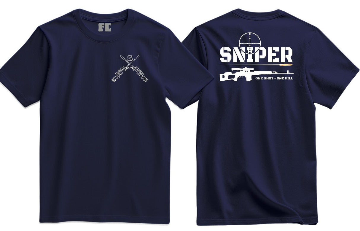 Sniper One Shot One Kill Double Print T-Shirt - Navy Blue