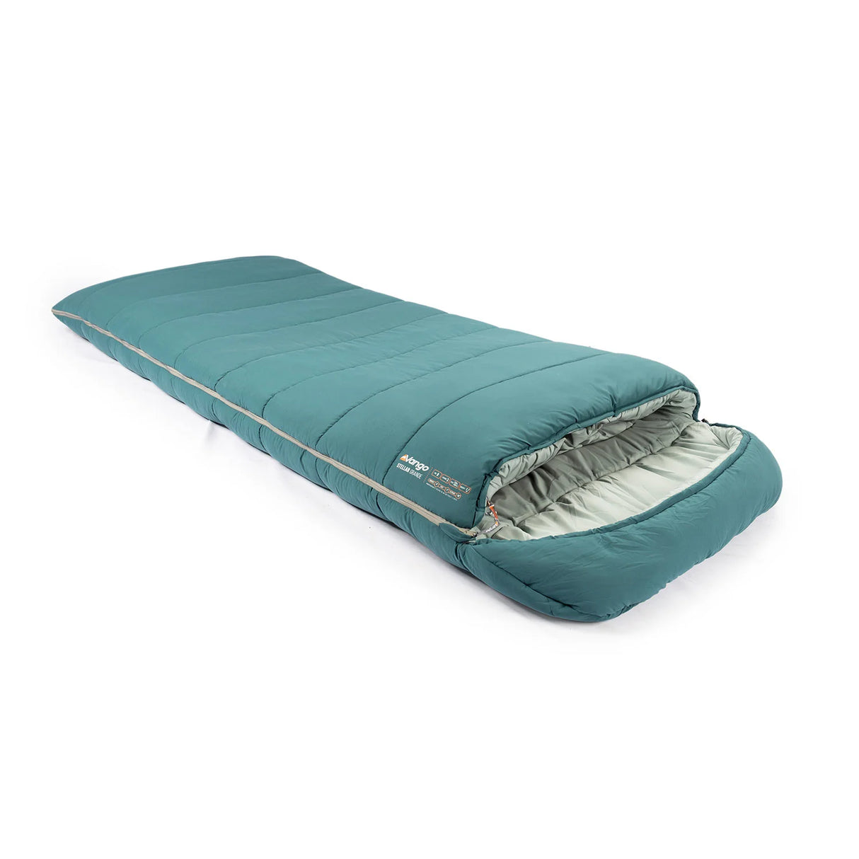 Vango Stellar Grande Sleeping Bag in oasis blue side on white background