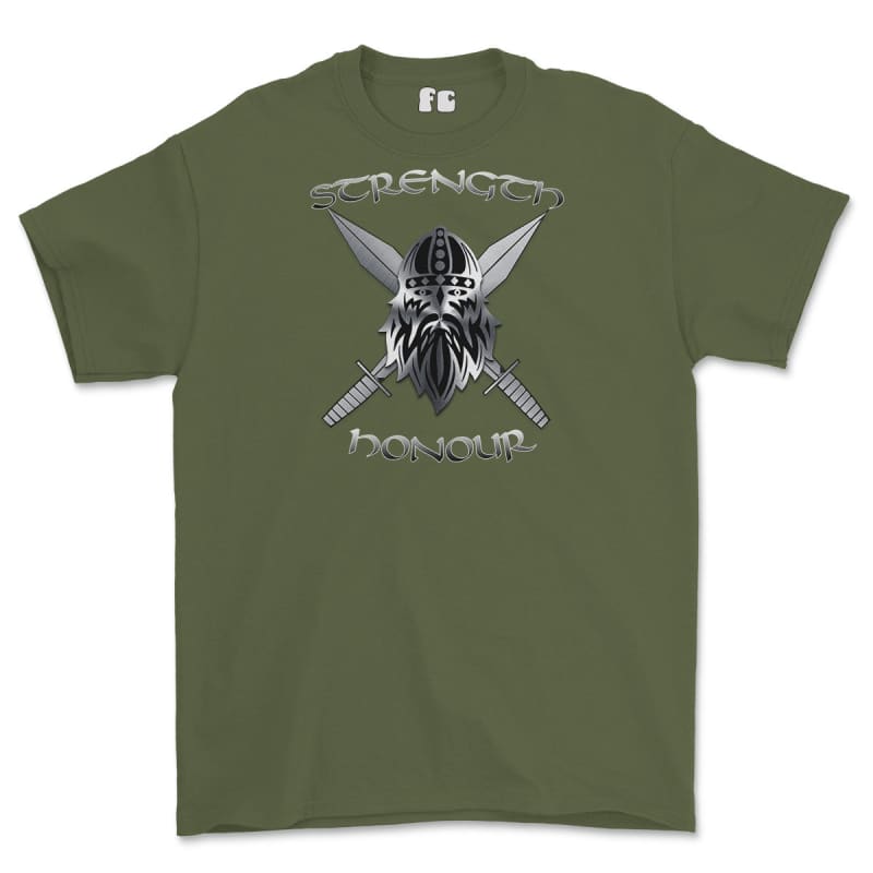Strength and Honour Cross Swords Printed T-Shirt - Military Green