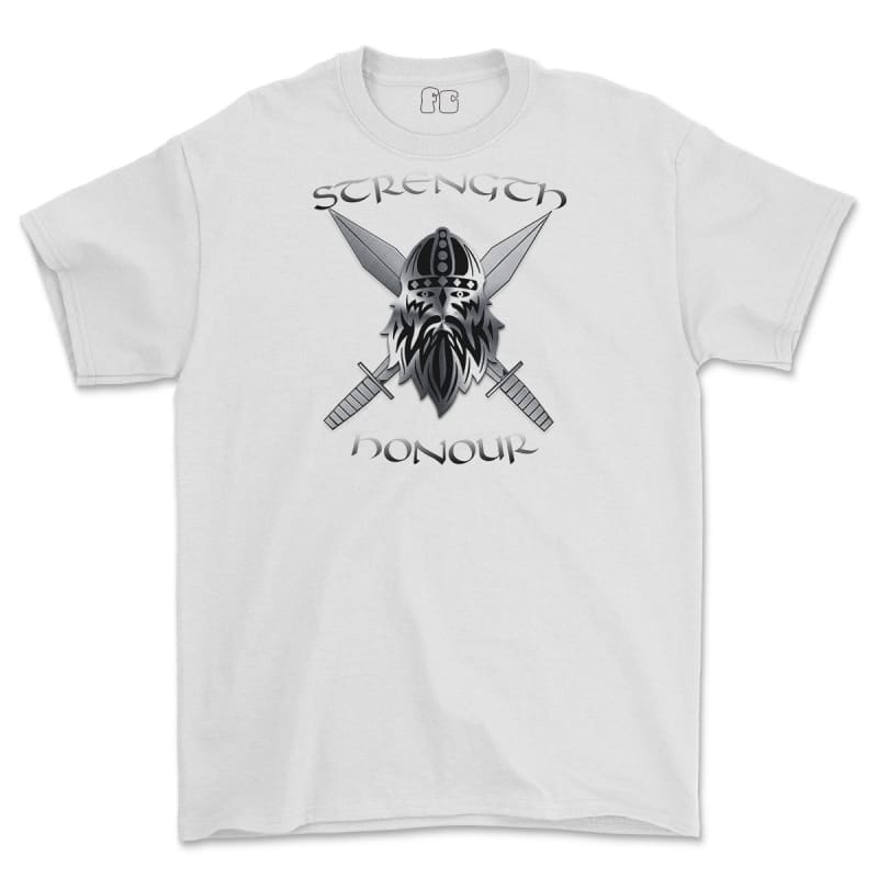 Strength and Honour Cross Swords Printed T-Shirt - White