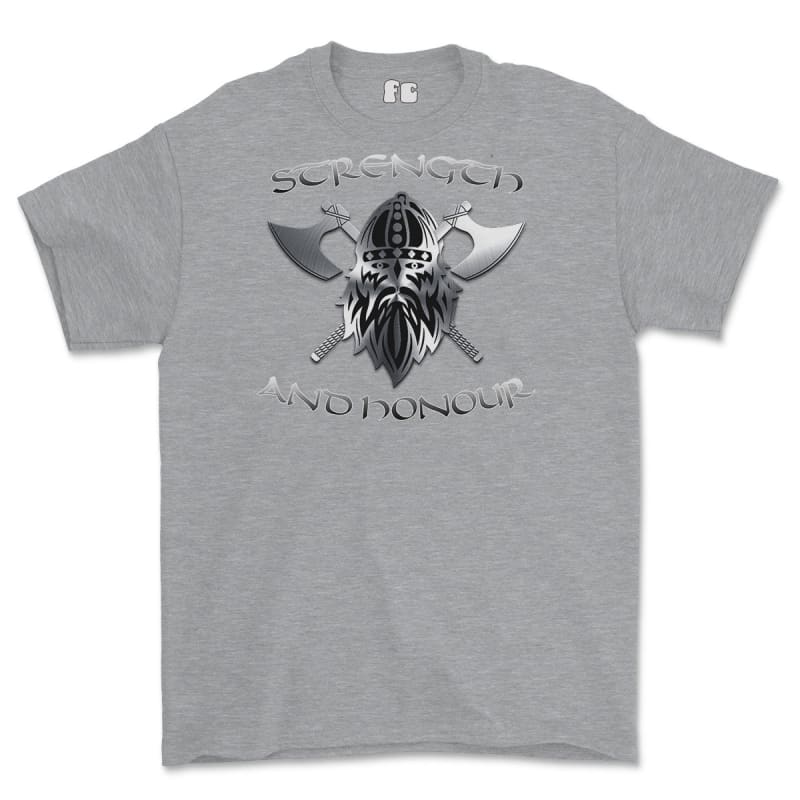 Strength and Honour Crossed Axe Viking Printed T-Shirt - Sports Grey