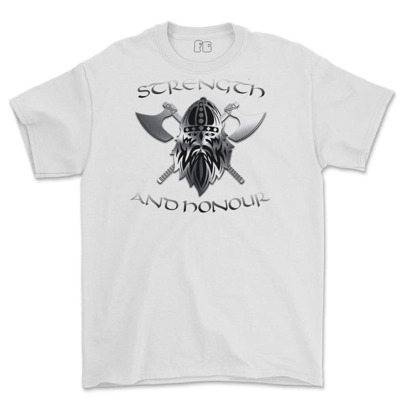 Strength and Honour Crossed Axe Viking Printed T-Shirt - White