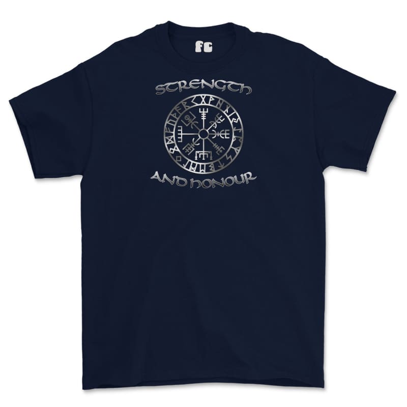 Strength and Honour Viking Compass Printed T-Shirt - Navy Blue