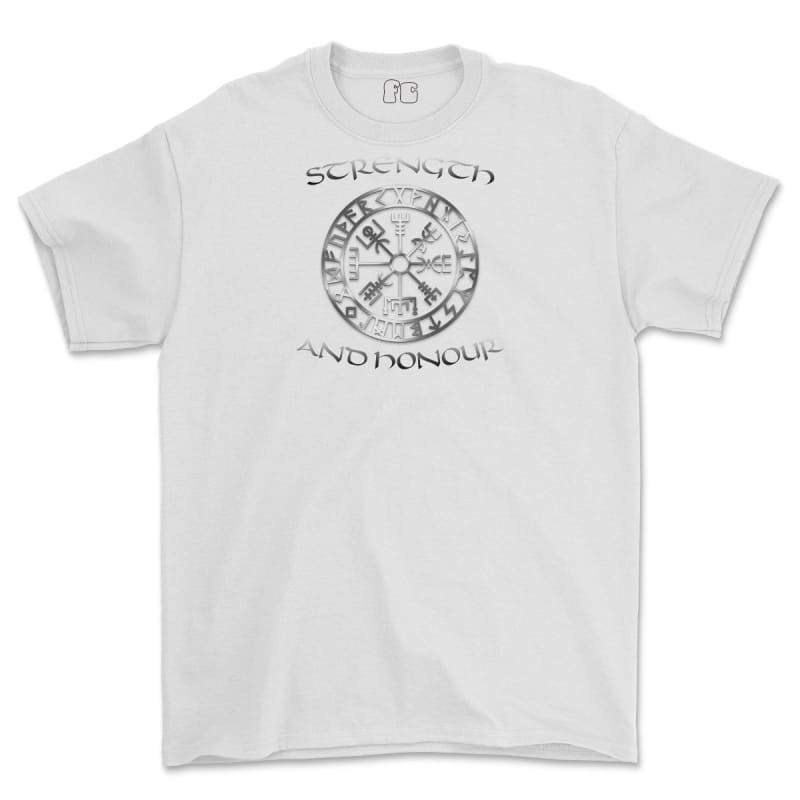 Strength and Honour Viking Compass Printed T-Shirt - White