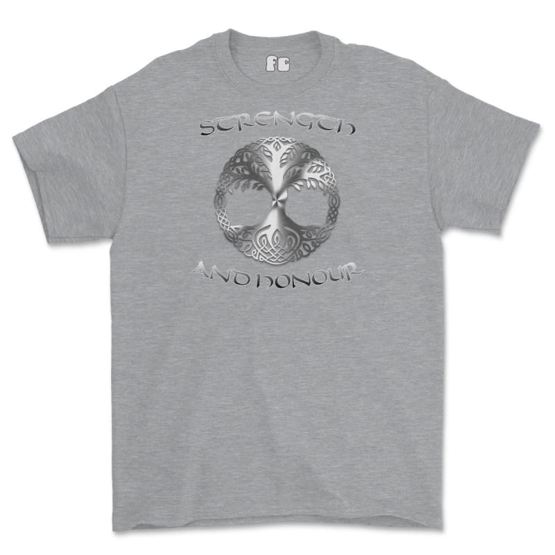 Strength and Honour Viking Tree Of Life Printed T-Shirt - Sports Grey